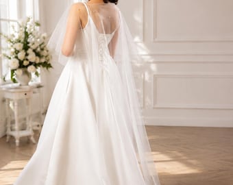 Bridal Tulle Cape, Sheer Wedding Dress Topper, Ivory Bolero Cover Up