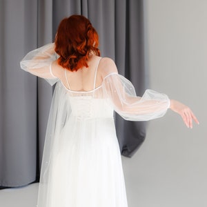 Wedding cape with sleeves Pleated long cape veil bridal