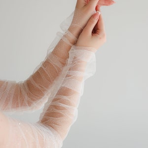 Pearl bridal sleeves long Fingerless gloves bride Removable sleeves image 5