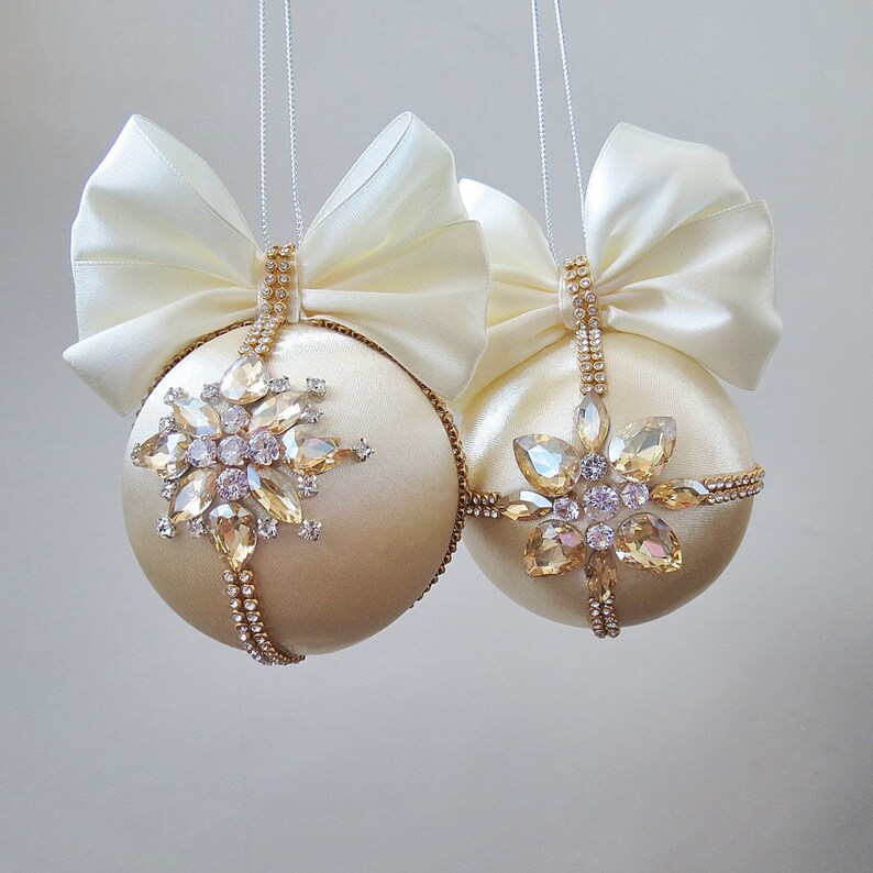 Gold christmas ornaments Homemade balls Rhinestone xmas Etsy