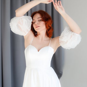 Puff Sleeves Bridal Tulle Detachable Wedding Sleeves Bell Puffy Pearl ...