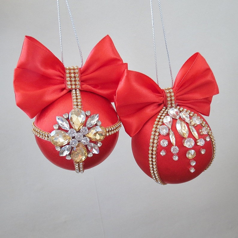 Gold christmas ornaments Homemade balls Rhinestone xmas Etsy