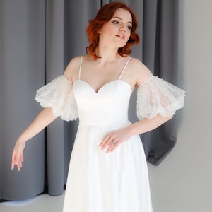 Puff Sleeves Bridal Tulle Detachable Wedding Sleeves Bell Puffy Pearl ...