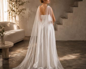 Sparkle Bridal Cape Veil, Sheer Tulle Wedding Dress Cover Up