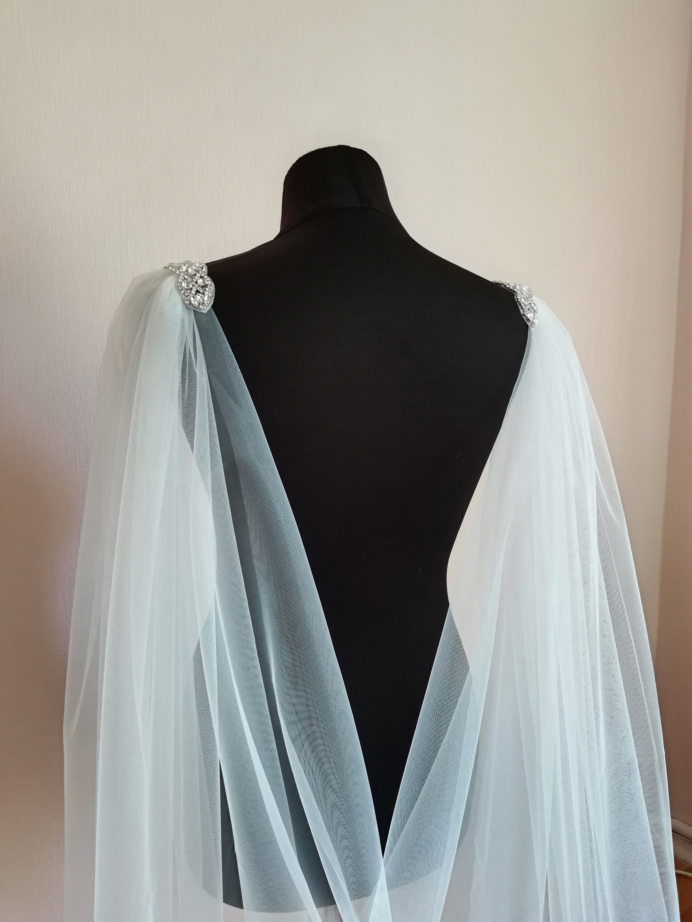Cape veil long bridal Wedding shawl draped Shoulder veil cape Etsy