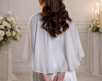 Chiffon Bridal Bolero, Wedding Dress Topper, Sheer Shoulder Cover Up