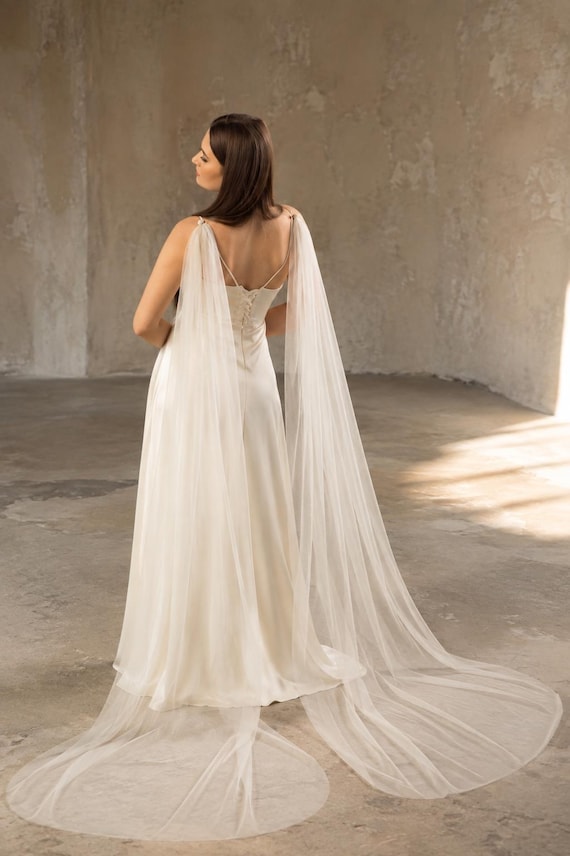 Bridal wings Tulle shoulder cape train Beaded cape ivory