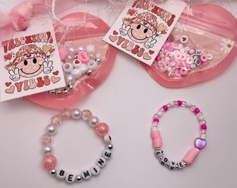 DIY Valentines Bracelet Bead Kit - Vday gift - Valentine party - Class Gift