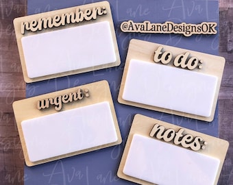 Set of 4 Fridge Dry Erase Magnets, Wood and Acrylic Magnets, Layered Magnets, Glowforge Laser Cut SVG Files, Remember, Urgent, To Do Notes