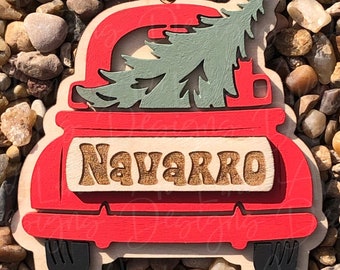 Family Name Christmas Truck Ornament, SVG File, Glowforge File, Laser Print File, Christmas Gift Decor, Last Name Custom Ornament, Digital