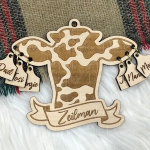 Cow Ear Tag Customizable Ornament, Up to 8 Names, Christmas Ornament Files, Glowforge Laser Cut Print File, SVG Files, Woodwork Files,