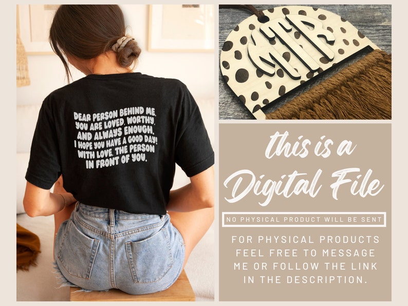 May include: A black t-shirt with white text that reads "Dear person behind me, you are loved, worthy and always enough. I hope you have a good day! With love, the person in front of you."