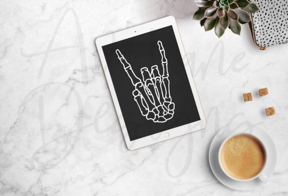 Rock On Skeleton Hand. Silhouette Files. Svg Files. Vinyl Designs. Custom T-shirt Designs. Silhouette Cameo. Halloween Designs.