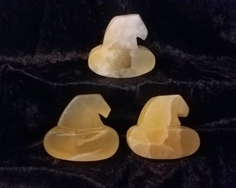 Witch Hat 2.5"  Honey Calcite Stone Figure