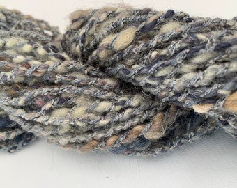 Hand dyed wool art yarn blue/grey artyarn thick and thin art yarn blue and beige art yarn  43 meters 90 grams M23-005