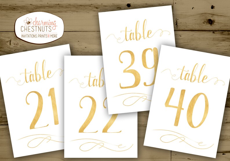 WHITE and GOLD Wedding Table Numbers 2140 Instant Download Etsy