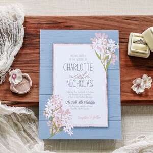 Dusty Blue Floral Wedding Invitation Set (Digital Download)