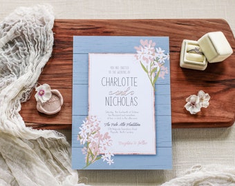 Dusty Blue Floral Wedding Invitation Set (Digital Download)