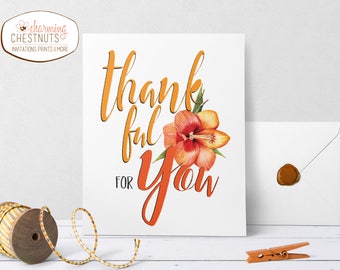 Impresión "Gracias por ti": Decoración de Acción de Gracias, arte de otoño (descarga digital)