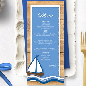 CARTE DE MENU NAUTIQUE, menu imprimable, Décor de table, thème nautique menu bleu, menu bateau, menu baptême nautique, menu imprimable diy, baptême