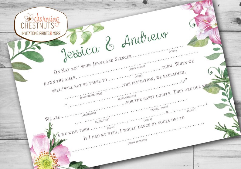 Madlib RSVP Postcard Floral Wedding Madlib Funny Wedding | Etsy