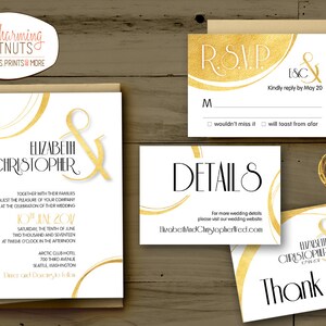 Juego de invitación de boda Art Deco, invitación de boda imprimible para bodas de oro, invitación de boda digital, ampersand de oro, simple y con clase