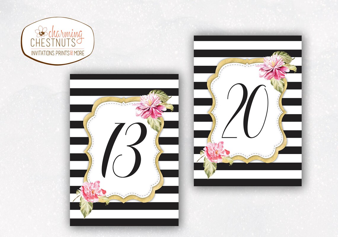 Black Stripe Table Numbers Gold Table Numbers Wedding Table Etsy