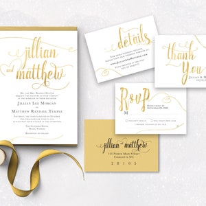 WHITE and GOLD Wedding Invitations Set, Classic gold, Printable wedding invite, Personalized wedding invitation, elegant gold and white image 3