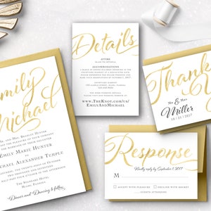Ensemble d’invitation de mariage en or, invitation de luxe, invitation en or, invitation en or rose, invitation de mariage personnalisée, mariage élégant