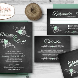 Kreidetafel Hochzeitseinladung Set, Florale Hochzeitseinladung, Druckbare Hochzeitseinladung, Mint Hochzeitseinladung, Kreidetafel Hochzeit DIY Hochzeit