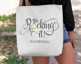 Bachelorette gift bag for bride - Rocking it - Bachelorette Tote Bag, Engagement gift tote bag with ring, gift ideas for bachelorette party