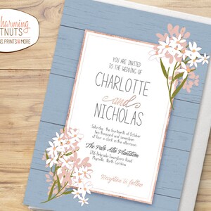 Dusty blue wedding invitation set, Blue wedding, Something blue, rustic wedding invitation, Printable invitation, blush floral wedding image 7