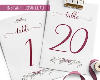 Rose Wedding Table Numbers: Rustic Floral Decor (PDF)