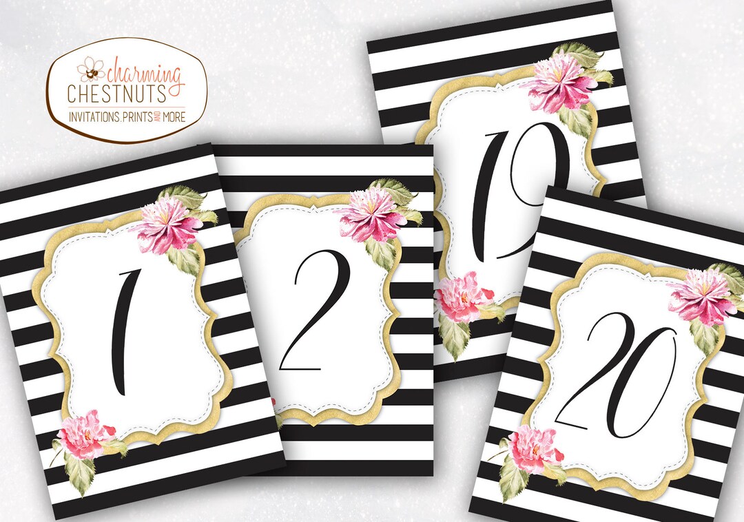 Black Stripe Table Numbers, Gold Table Numbers, Wedding Table Numbers ...