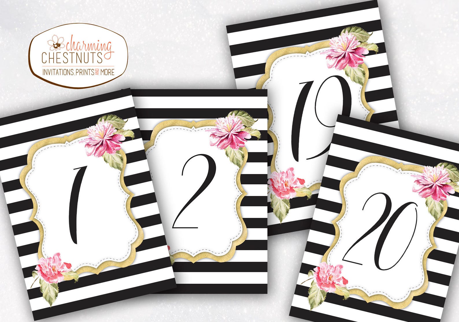 Black Stripe Table Numbers Gold Table Numbers Wedding Table Etsy