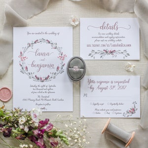 Cartes d’invitation de mariage Rose invitation de mariage boho, invitation imprimable, invitation de mariage Boho mariage vintage, ensemble de mariage rustique