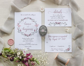 Rose Wedding Invitation Set: Boho Vintage Floral (Digital File)