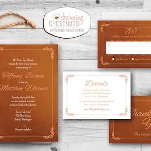 Ensemble d’invitation de mariage en cuivre, Invitation de mariage imprimable, Invitation de mariage personnalisée, Look en cuivre, Invitation de mariage d’automne, Classique