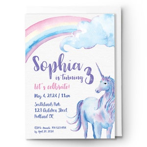 Unicorn birthday invitation, Unicorn Party, Unicorn Invitation, Rainbow Invitation, Rainbow Birthday, girl party invitation, Printable