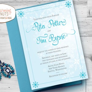Winter Wedding Invitation Set, Winter Wonderland, Printable wedding invite, Christmas wedding invitation, ice blue and silver, snowflake image 2