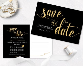 Black and Gold Save The Date Postcard: Elegant Wedding (Digital)