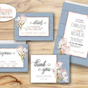 Dusty blue wedding invitation set, Blue wedding, Something blue, rustic wedding invitation, Printable invitation, blush floral wedding image 4