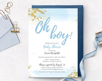 Blue & Gold Baby Shower Invitation: Boy Sprinkle (Digital Download)