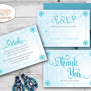 Winter Wedding Invitation Set, Winter Wonderland, Printable wedding invite, Christmas wedding invitation, ice blue and silver, snowflake image 3