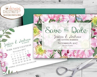 Floral save the date with Calendar Save the date postcard save the date printable, blush save the date ideas, digital or printed
