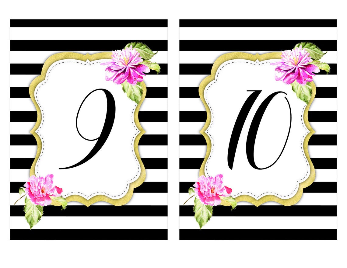 Black Stripe Table Numbers Gold Table Numbers Wedding Table Etsy