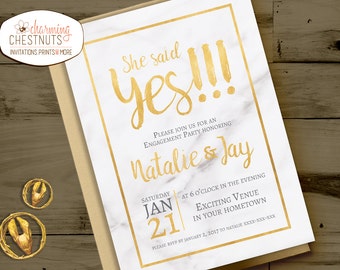 Marble & Gold Engagement Party Invitation (Digital File)