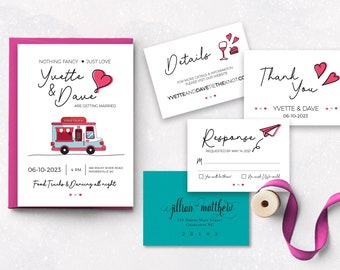 Food Truck Wedding Invitation Set: Bold Colors (Digital File)