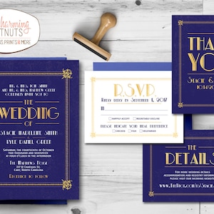 Art Deco Wedding Invitation Set, Great Gatsby Invitation, Navy and Gold Wedding, 1920 style, Printable wedding invite, Deco style wedding