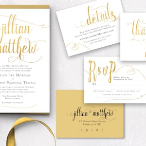 WHITE and GOLD Wedding Invitations Set, Classic gold, Printable wedding invite, Personalized wedding invitation, elegant gold and white image 1